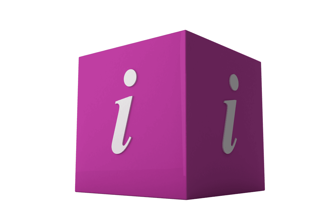 Purple Information Cube on Transparent Background