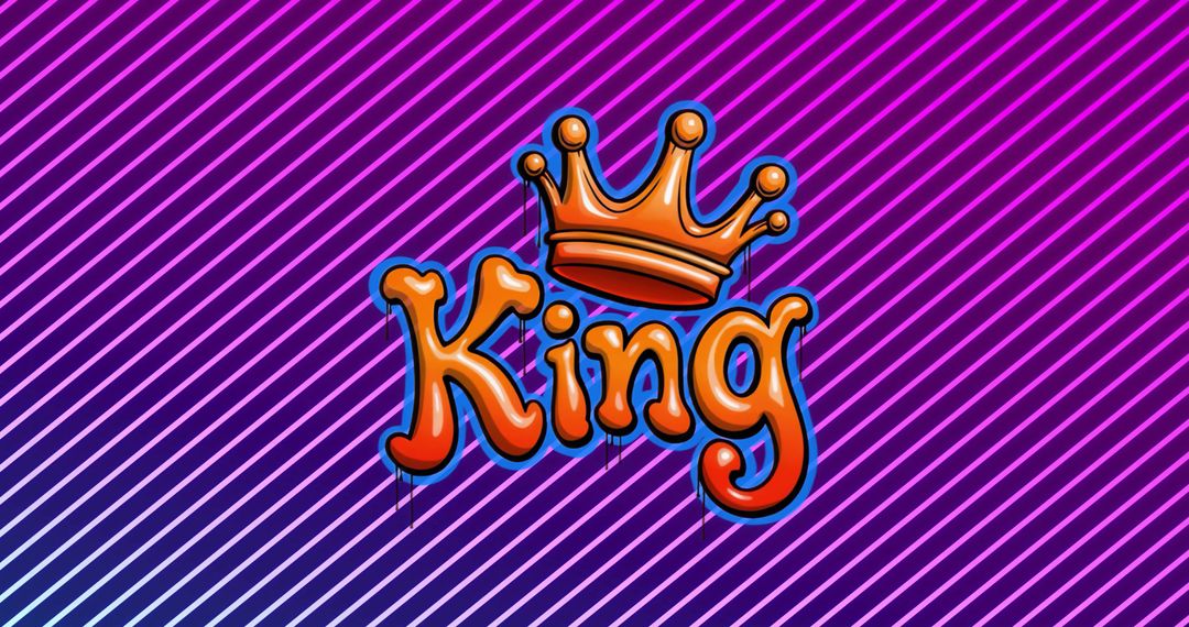 Vibrant Typography King with Crown and Neon Stripes