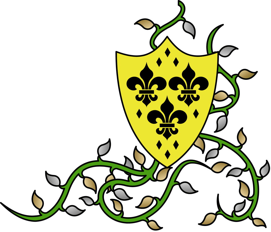 Flat Design Yellow Shield with Heraldic Symbol and Vines Transparent