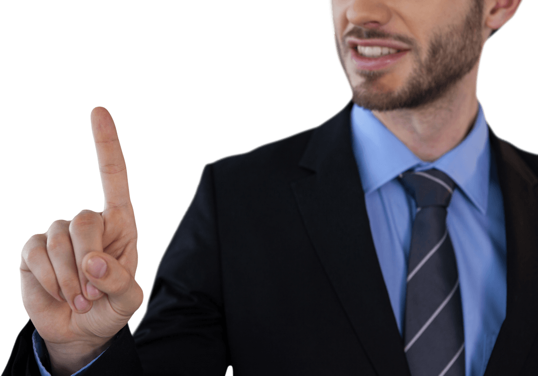 Transparent Interface Interaction by Businessman Hand Touching Virtual Screen