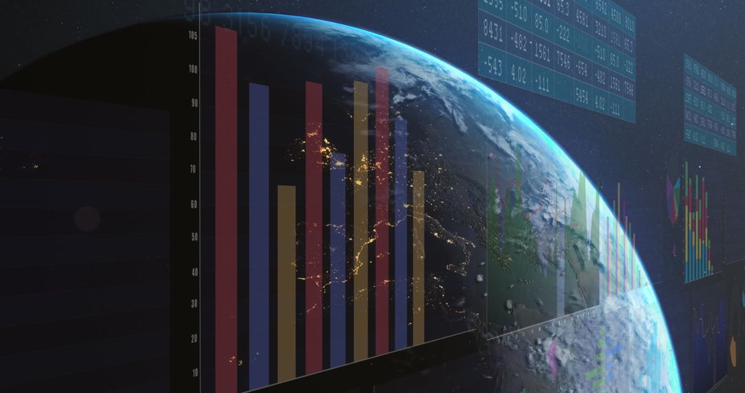 Financial Data Visualization Over Earth Digitally Generated