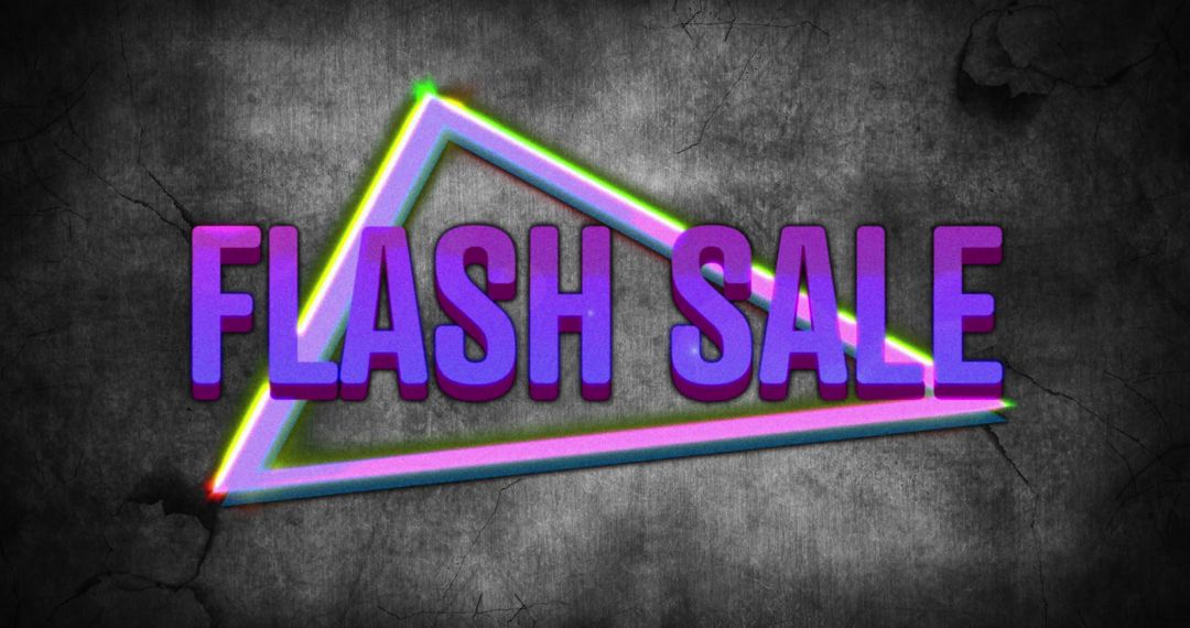 Neon Flash Sale Sign with Retro Purple Text on Distressed Background