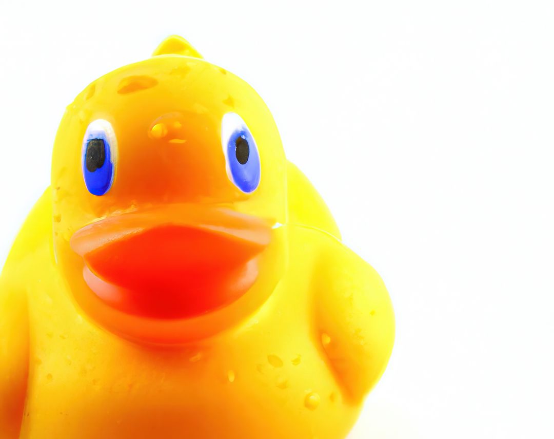 Close up of yellow rubber duck on white background created using generative ai technology - Free Images, Stock Photos and Pictures on Pikwizard.com
