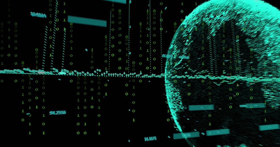 Digital Globe with Data Streams on Black Background
