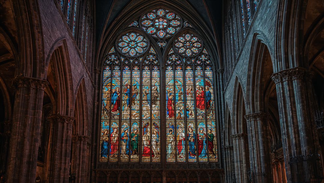 Intricate Stained Glass Window in Majestic Gothic Cathedral