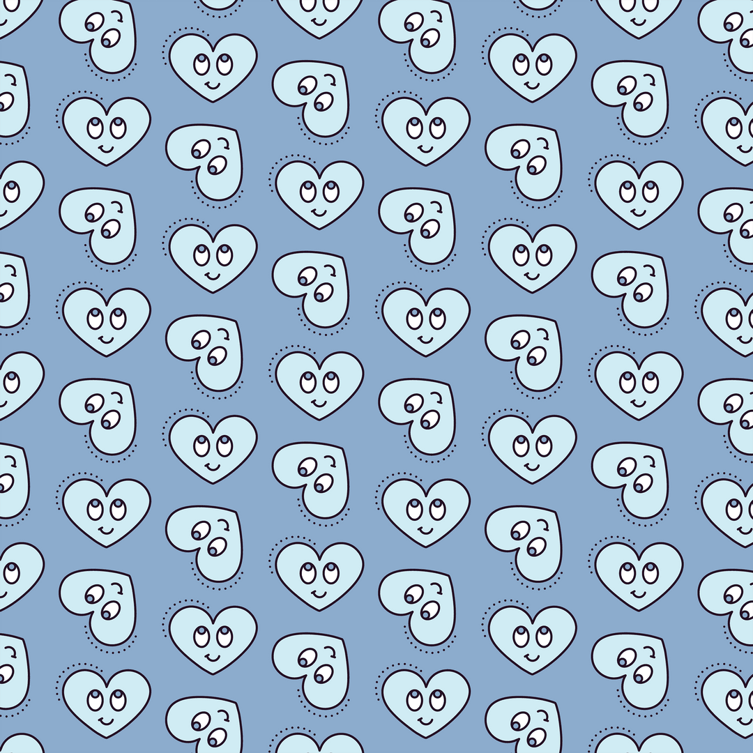Cute Smiling Heart and Cloud Pattern on Transparent Background