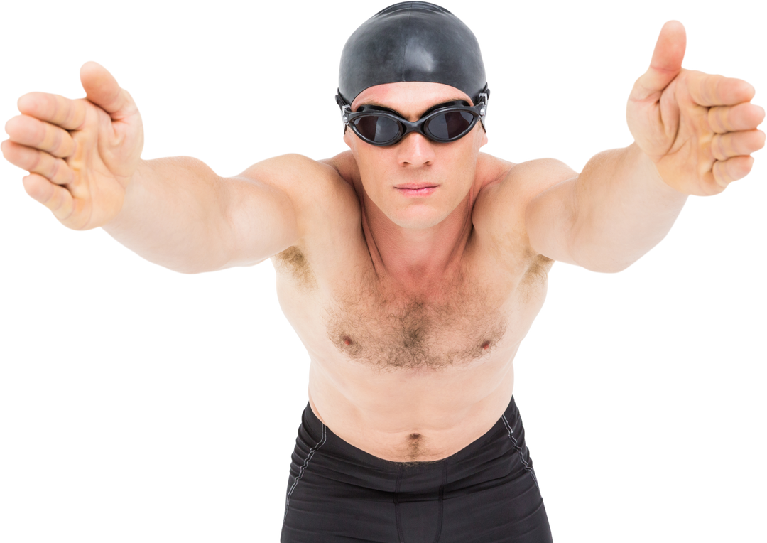 Focused Male Swimmer Preparing to Dive with Arms Extended — Transparent Background - Download Free Stock Images Pikwizard.com