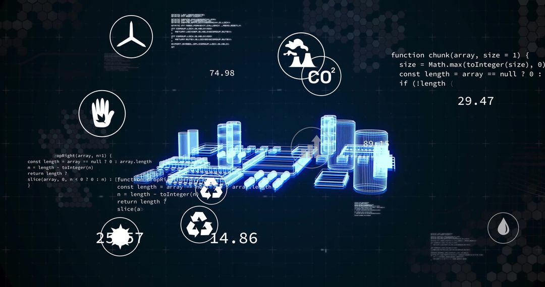 Futuristic Industrial Hologram with Data Visualization Overlays