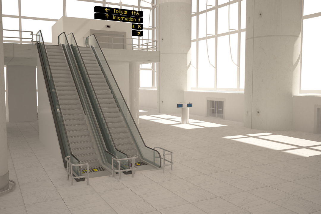 Realistic Transparent Airport Interior with Escalators - Download Free Stock Images Pikwizard.com