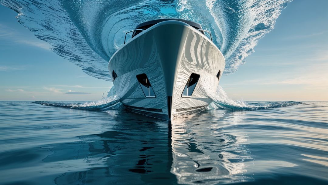 Luxury yacht gliding through ocean wave in perfect symmetry, streamline design