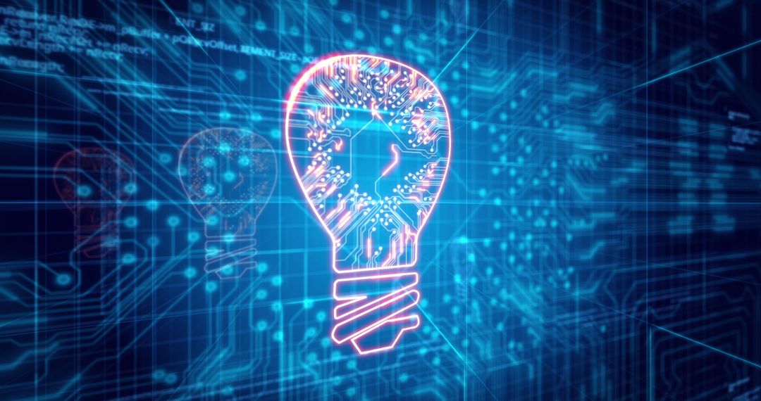 Glowing Circuit Light Bulb on Digital Background