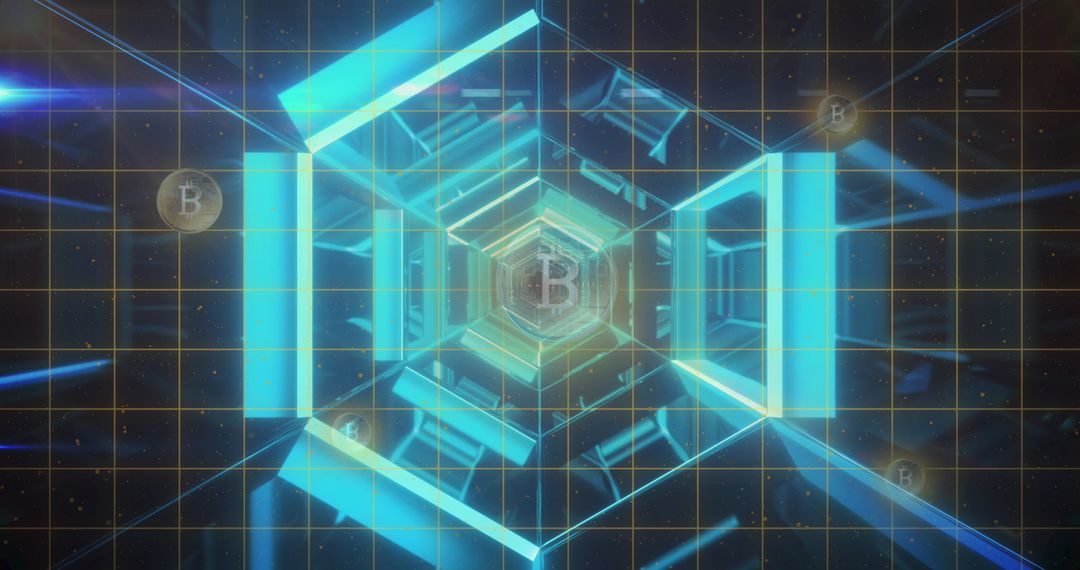 Futuristic Digital Currency Pathway with Neon Lights and Bitcoin