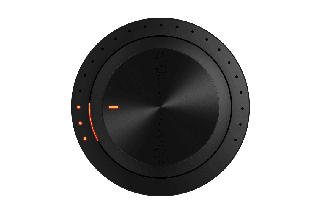 Sleek Black Brushed Metal Volume Knob on Transparent Background
