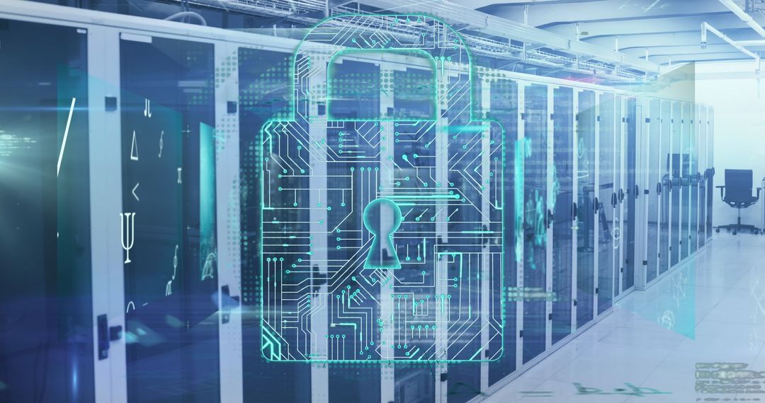 Digital Padlock Symbolizing Cybersecurity in Data Center