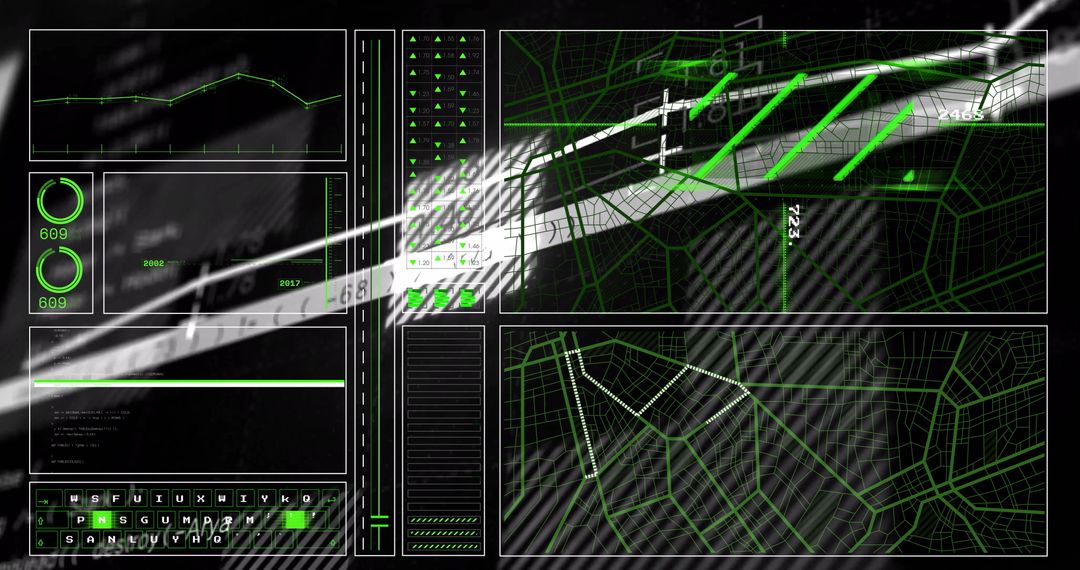 Futuristic HUD with Graph and Map Display for Cybernetic Data Analysis