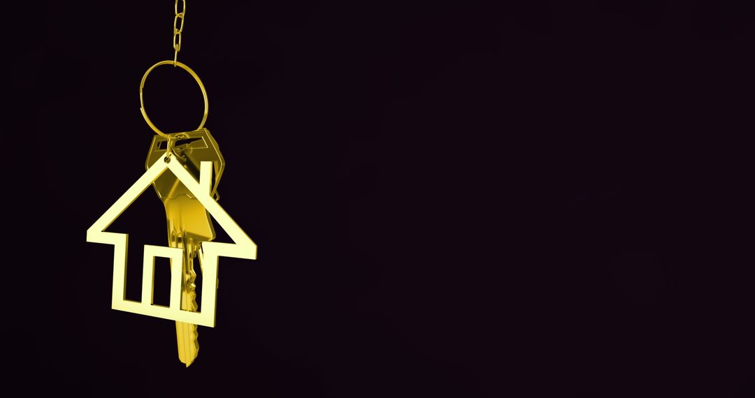 Golden House-Shaped Keychain with Elegant Key on Dark Background