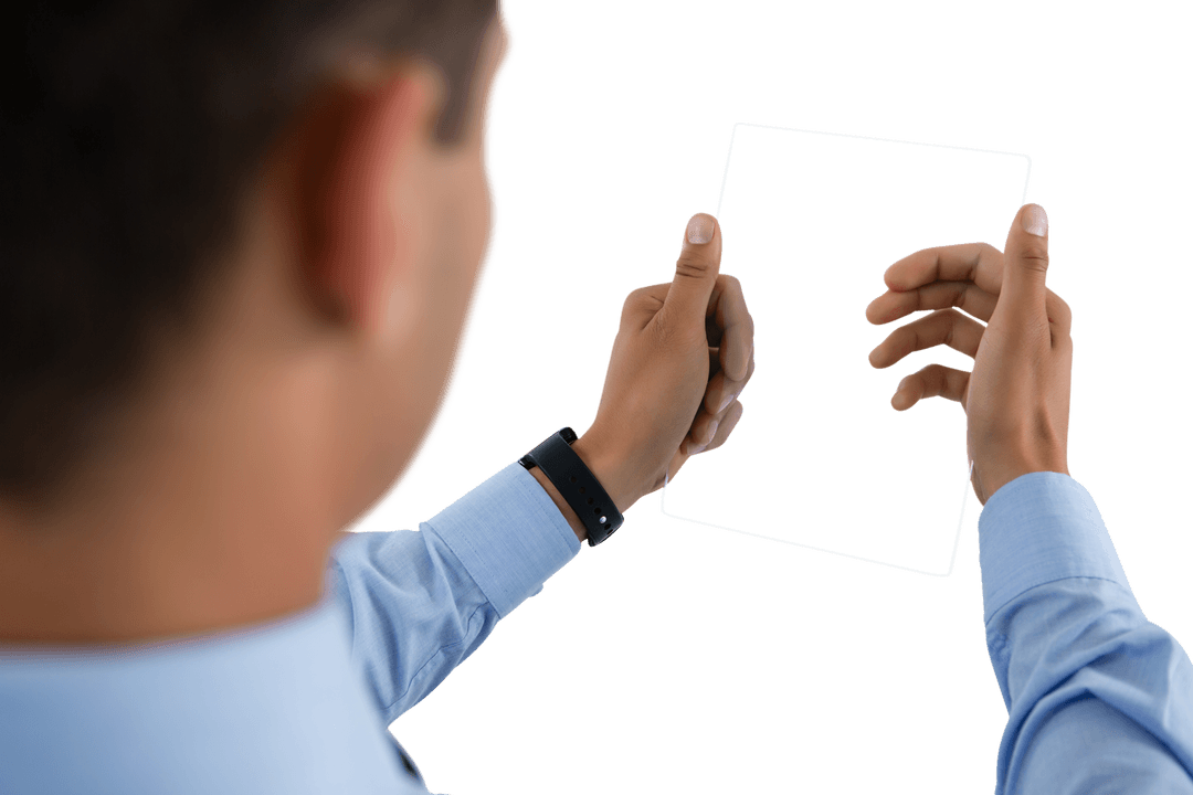 Businessman Using Transparent Interface for Corporate Innovations