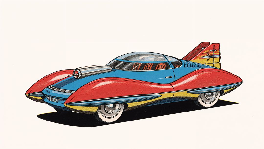Retro Futuristic Concept Car with Bubble Canopy and Tail Fins