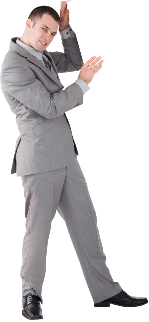 Transparent Male Businessman Applauding in Gray Suit
