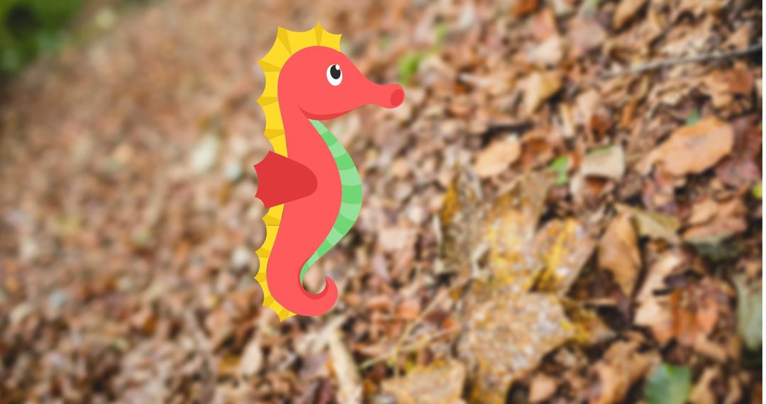 Seahorse Icon on Autumn Leaves in Forest