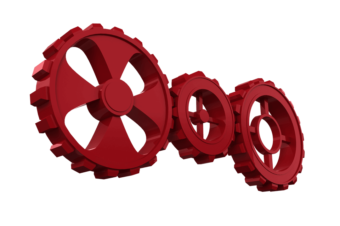 Red Gear Trio on Transparent Background Illustrating Connection