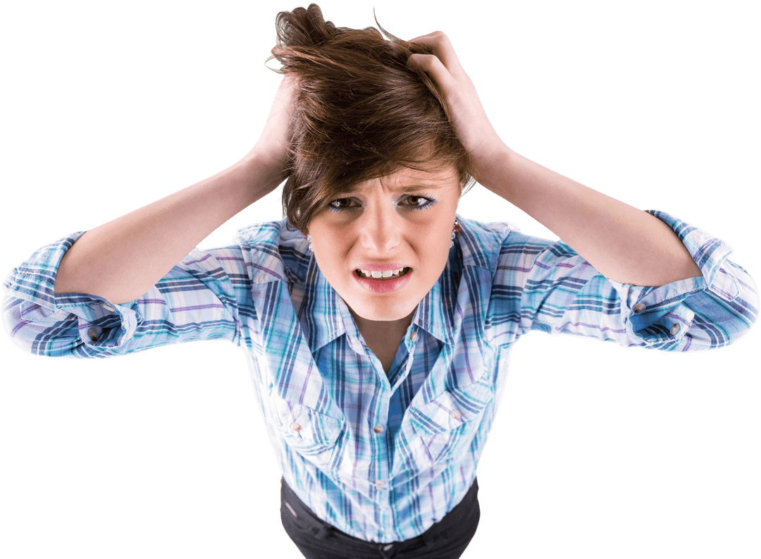 Transparent Stressed Woman Holding Head Plumber Troubles