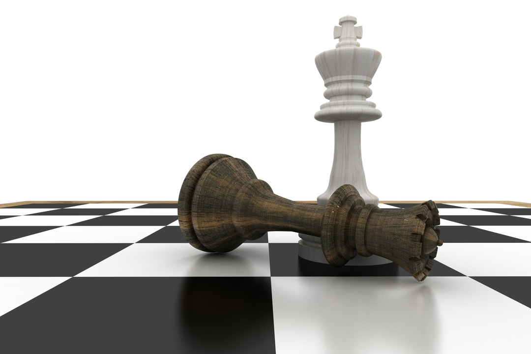 Transparent chessboard with white king standing tall over fallen black queen - Download Free Stock Images Pikwizard.com