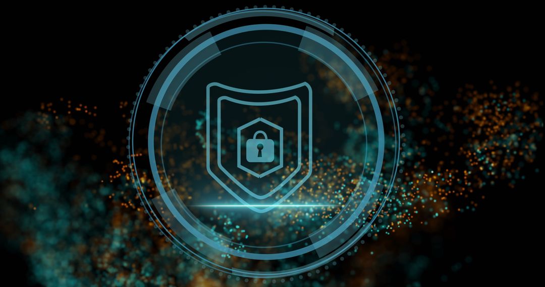 Futuristic Digital Security Shield with Padlock Symbol