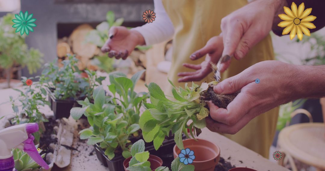 Diverse Couple Joyfully Gardening Together This Spring