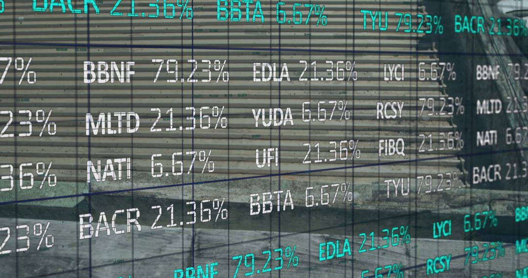 Financial Data Display on Digital Grid Illustrating Market Trends