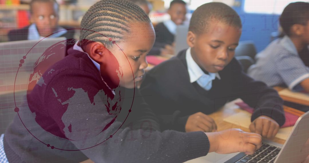 Kids Engaged in Digital Learning with Laptops in Classroom