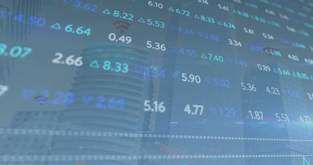 Digital Data Projections Over Modern Cityscape