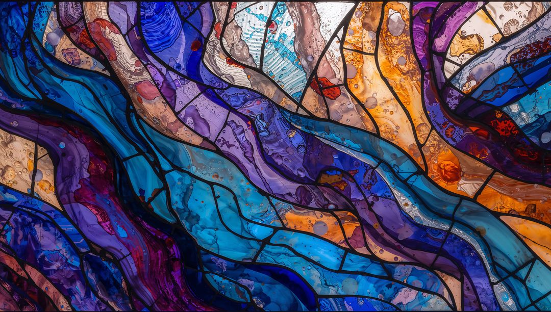 Vibrant Stained Glass Swirls with Colorful Abstract Patterns