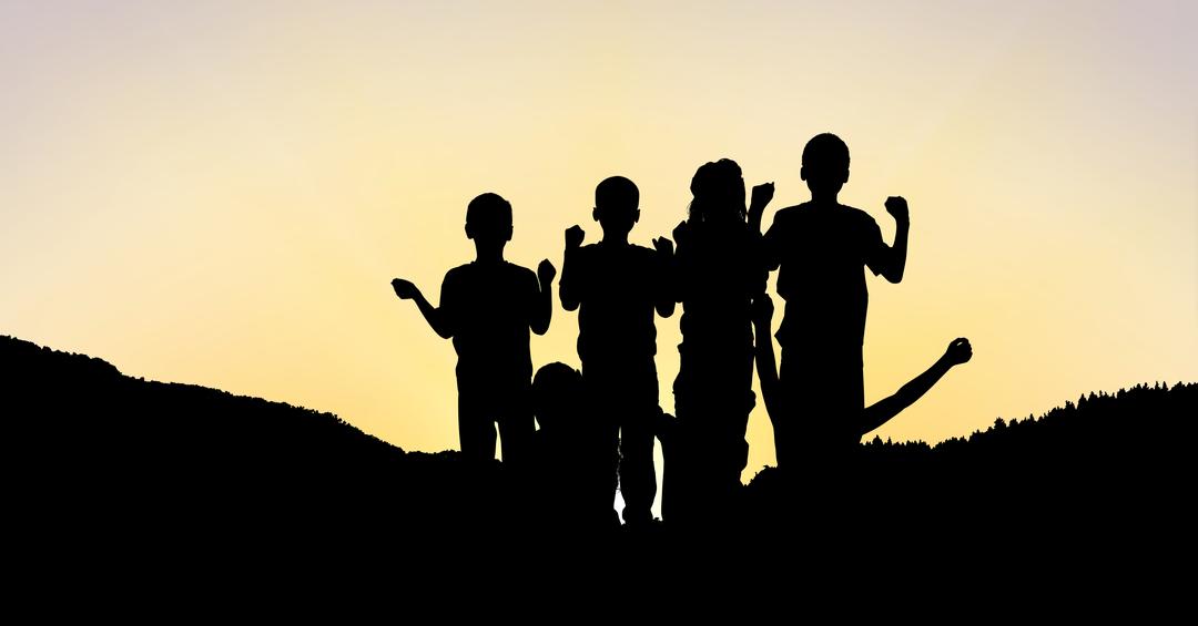 Silhouette children on mountain against sky during sunset - Free Images, Stock Photos and Pictures on Pikwizard.com