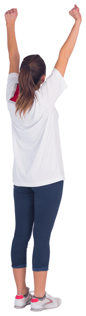 Transparent Enthusiastic Football Fan Cheering with Raised Arms