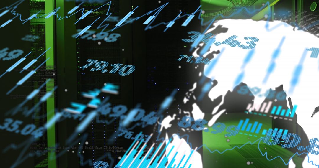 Global Stock Market Data in High-Tech Server Room Visualization
