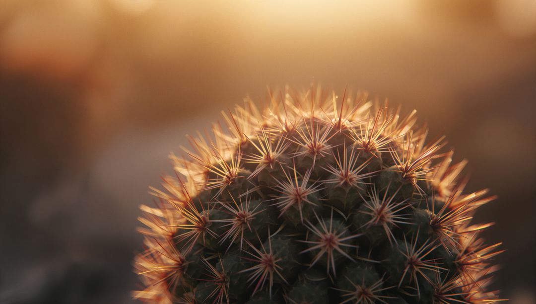 Luminous Spherical Cactus Under Warm Golden Sunlight