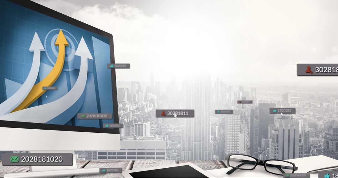 Digital Interface Concept with Office View Overlooking Cityscape