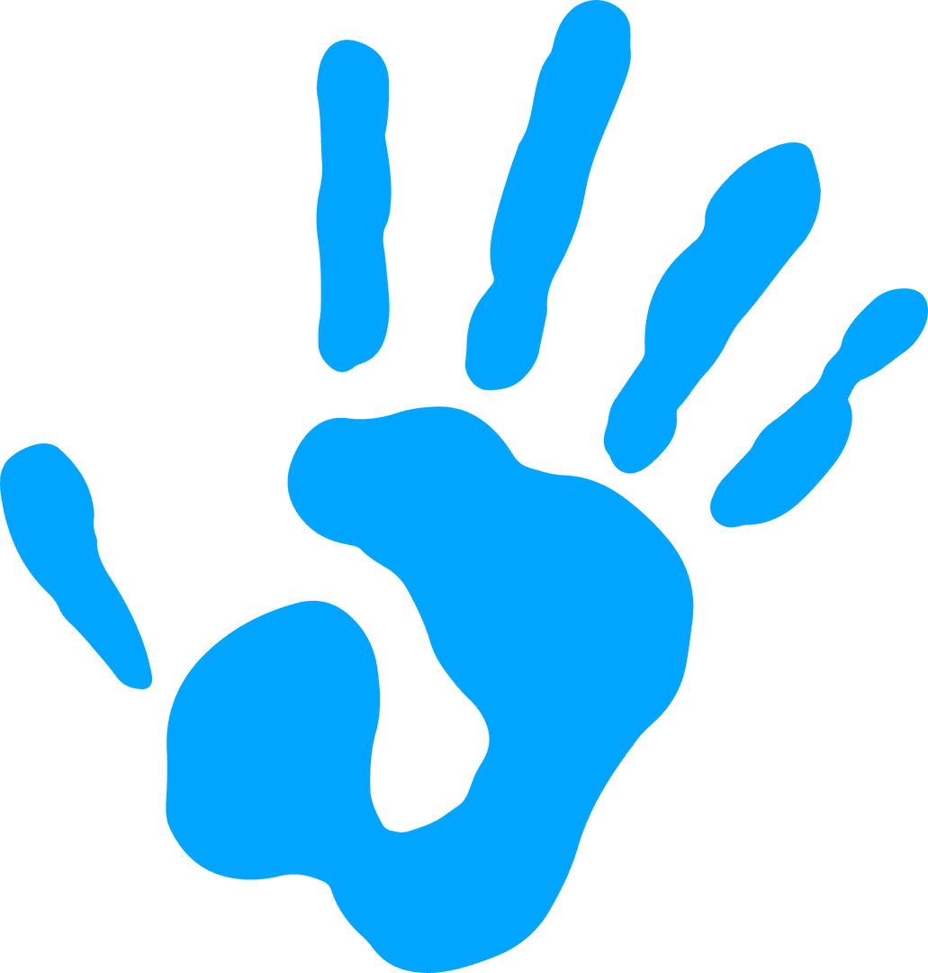 Bright Blue Handprint on Transparent Background in Flat Design