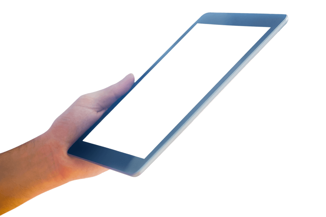 Transparent Hand Holding Tablet with Digital Copy Space
