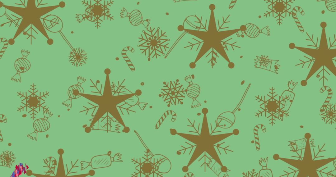Festive Christmas Pattern with Confetti on Green Background