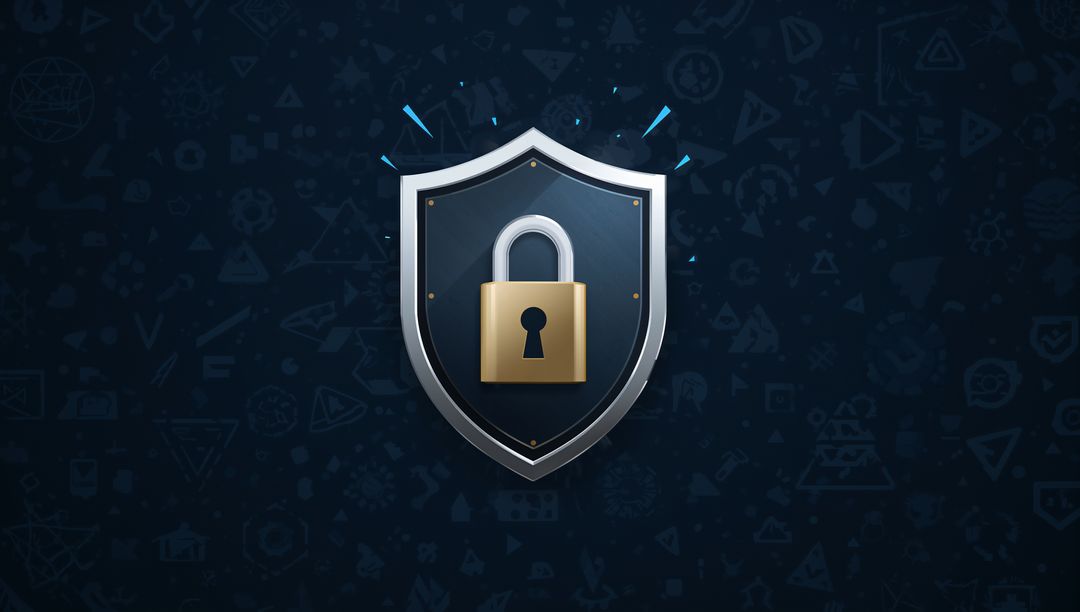 Futuristic Metallic Shield with Golden Padlock Symbolizing Cybersecurity