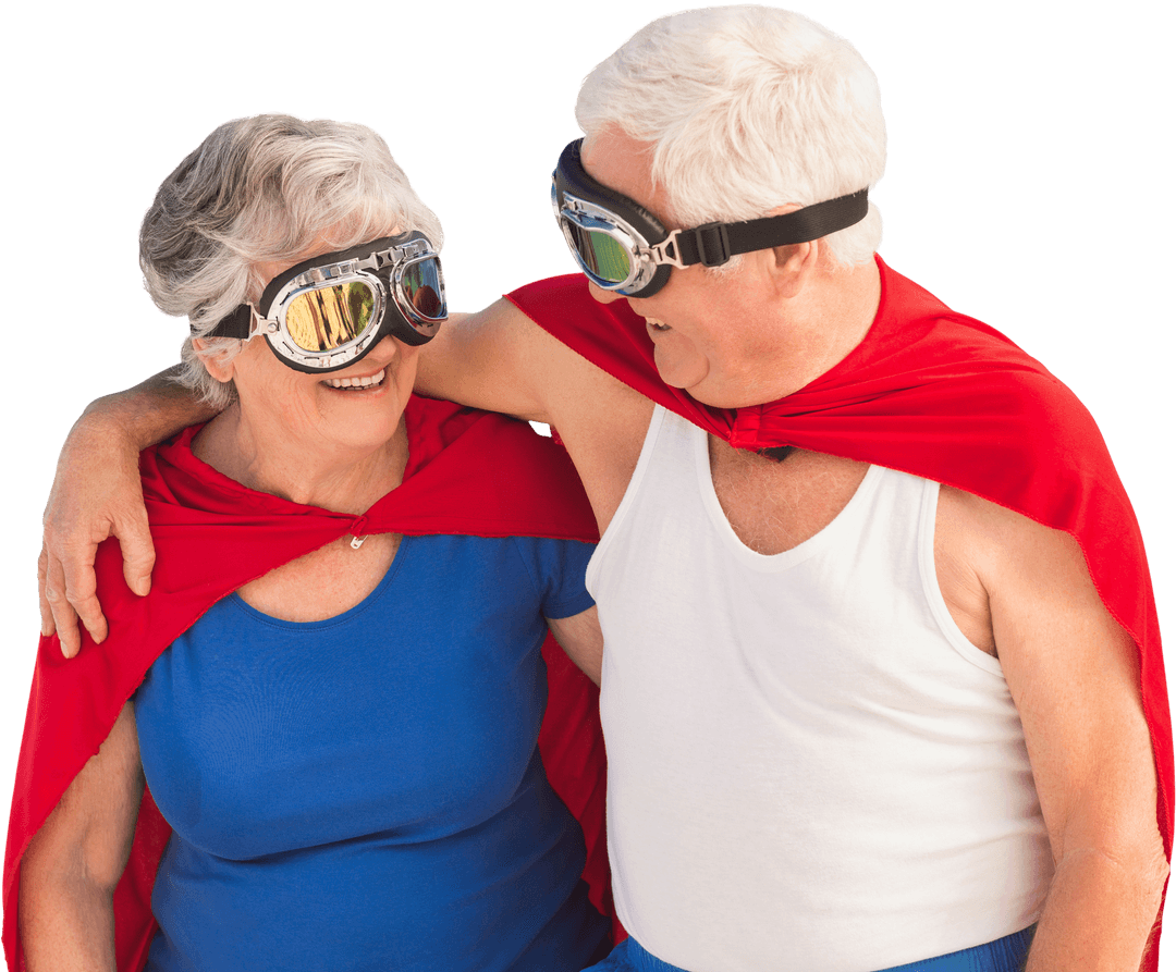 Cheerful Senior Couple in Capes on Transparent Background