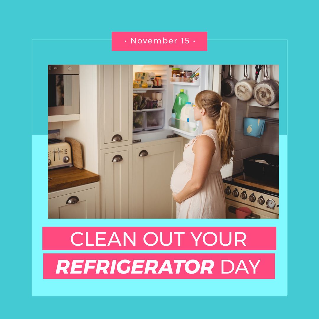 Pregnant Woman Organizing Refrigerator on Clean Out Day
