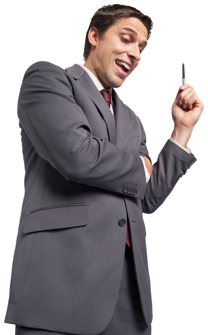 Happy Caucasian Businessman with Pen on Transparent Background - Download Free Stock Images Pikwizard.com