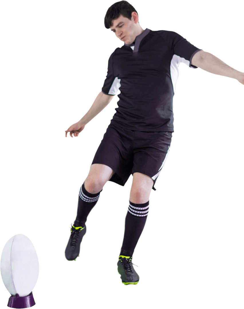 Transparent Rugby Player Performing Accurate Drop Kick Action