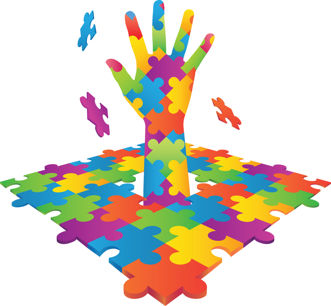 Colorful Puzzle Hand Emerging from Completed Puzzle on Transparent Background - Download Free Stock Images Pikwizard.com