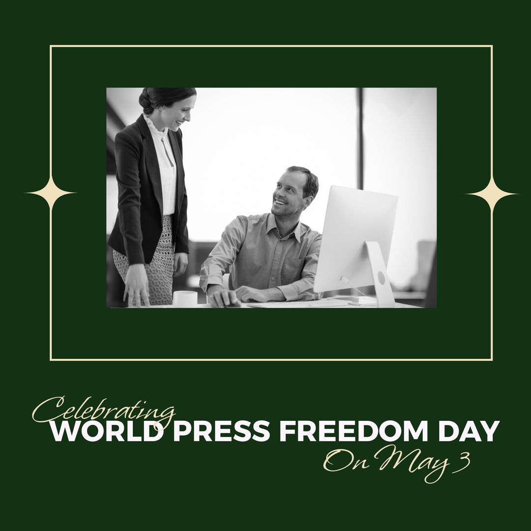 Business Team Celebrates World Press Freedom Day at Office