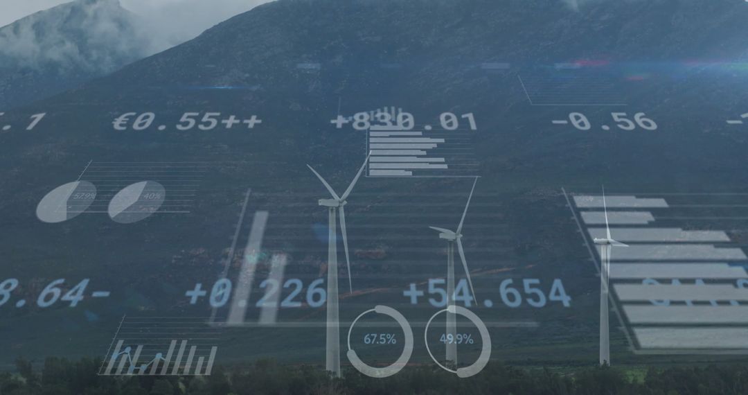 Wind Turbines with Renewable Energy Data Over Mountain