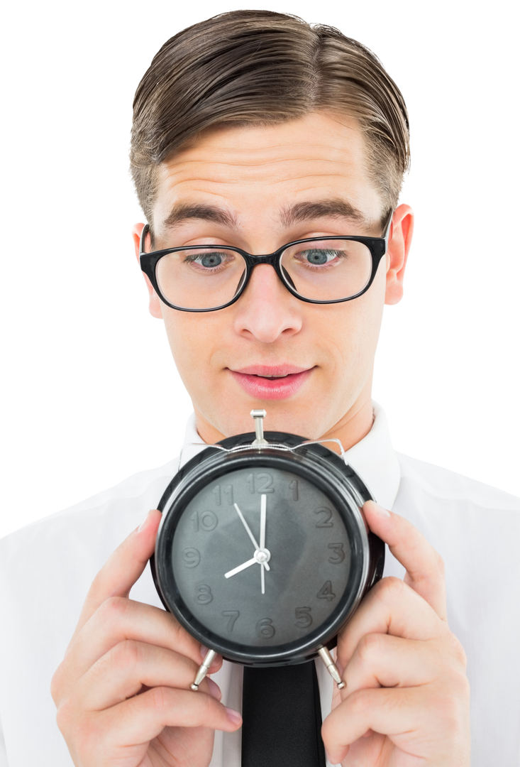 Transparent Timeliness: Young Businessman Holding Alarm Clock - Download Free Stock Images Pikwizard.com